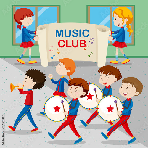 Children in the band marching