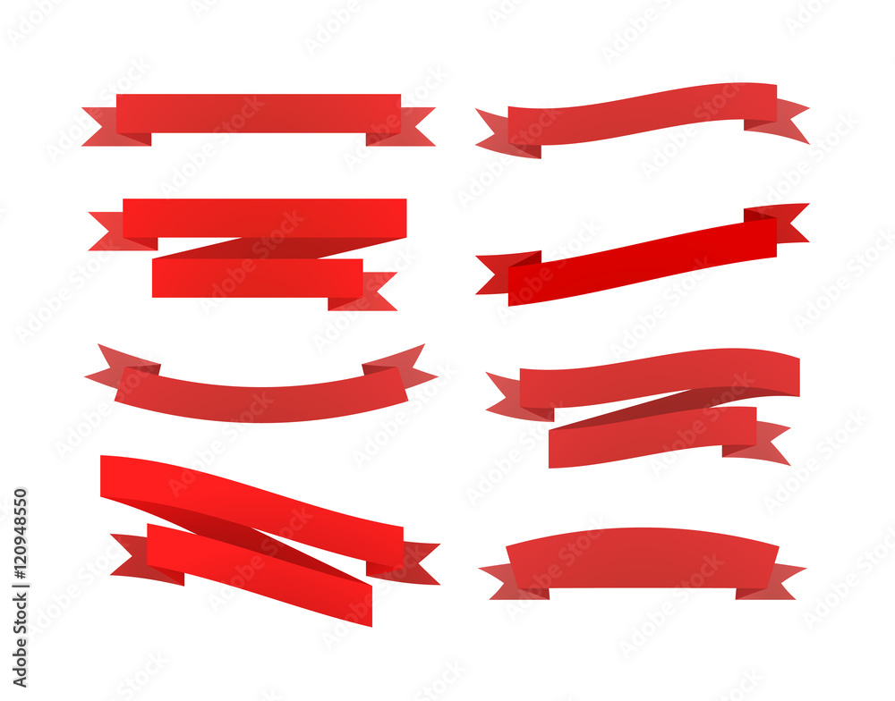 Set of red retro ribbons isolated on white