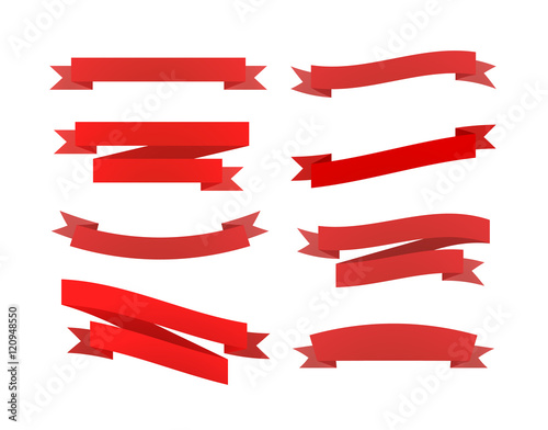 Set of red retro ribbons isolated on white