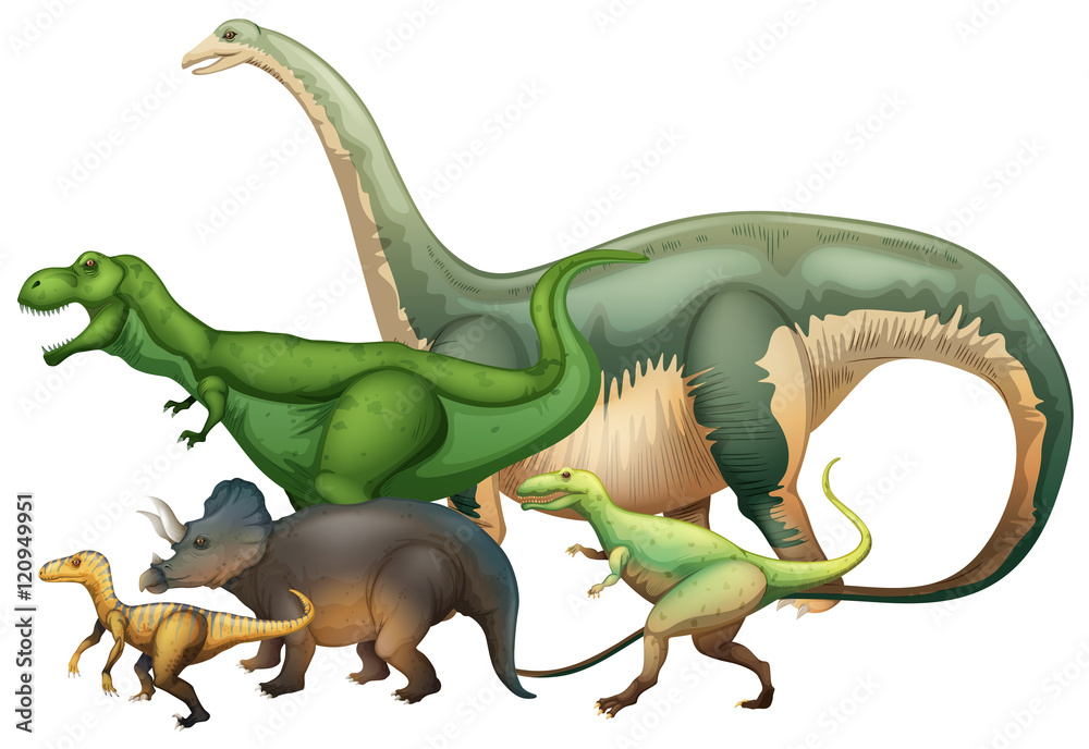 Obraz premium Many dinosaurs on white background