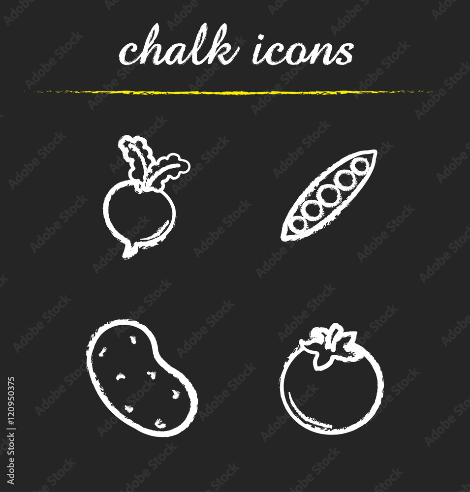 Vegetables chalk icons set