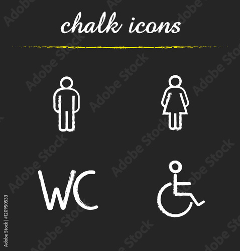 WC toilet door signs chalk icons set