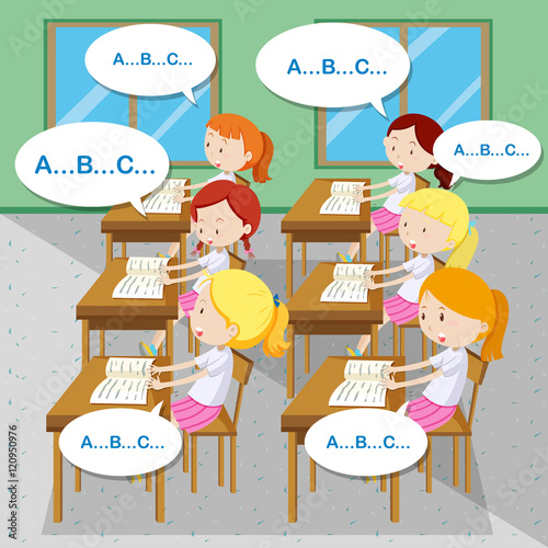 Students learning English in classroom