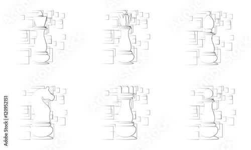 White chess pieces on the white abstract background. Vector