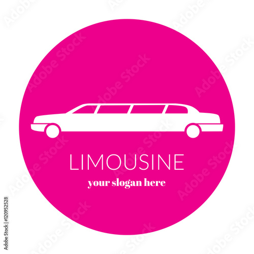 Pink limousine graphic icon sign with text in round.