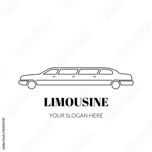 Limousine service black and white graphic outline icon sign with text.