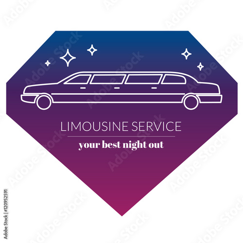 Limousine night service graphic icon sign in chrystal shape.