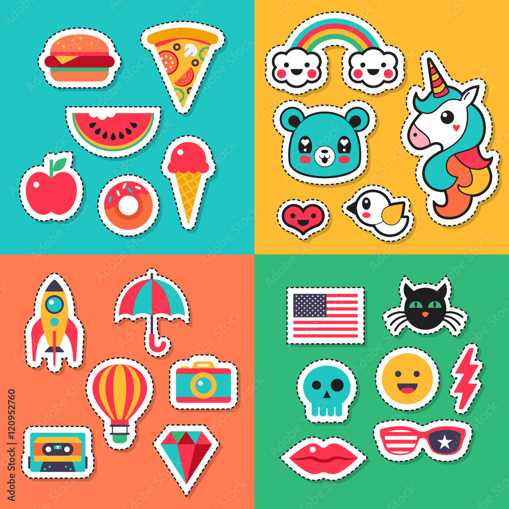 Trendy fashion chic patches, pins, badges and stickers design se