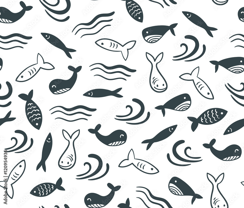 Seamless vector pattern with little cute fish cartoon. Surface design for fabric, wallpaper and wrapping paper. Seamless vector pattern with little cute fish cartoon. Surface design for fabric, wallpaper and wrapping paper.