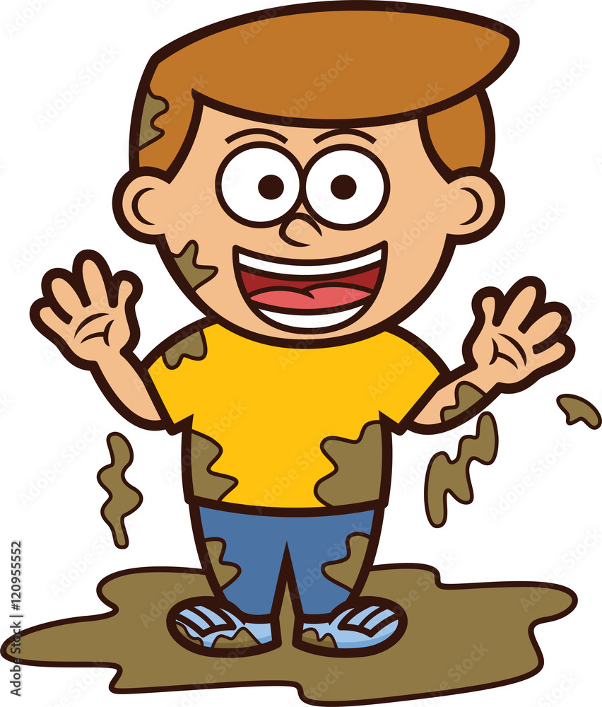 Little Boy Playing in Dirty Mud Cartoon Illustration Stock Vector | Adobe  Stock