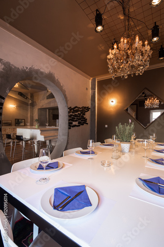 table set up in elegant restaurant interior