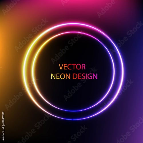 Bright colors shining neon colorful circle lights. Vector round frame,banner.