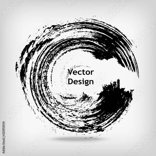 Hand drawn circle shape. Label, logo design element. Brush abstract wave. Black enso zen symbol. Vector illustration.