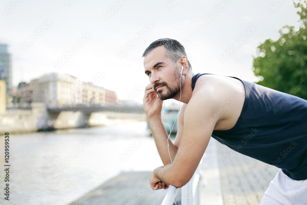 Man listening music after sport