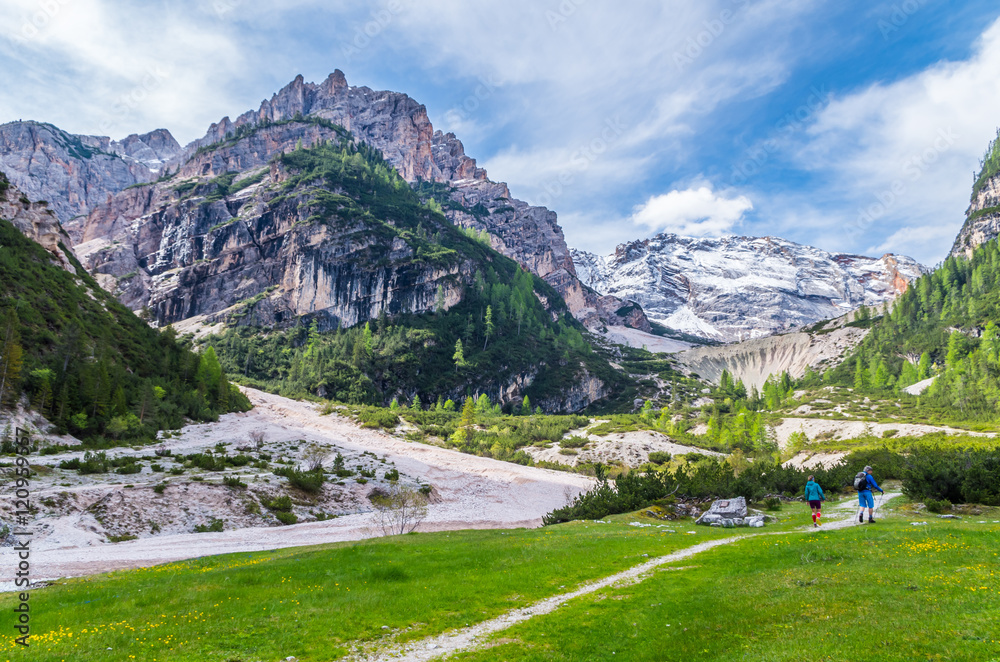Beautiful mountain landscape in the dolomites, Fanes-Sennes-Prags, Italy