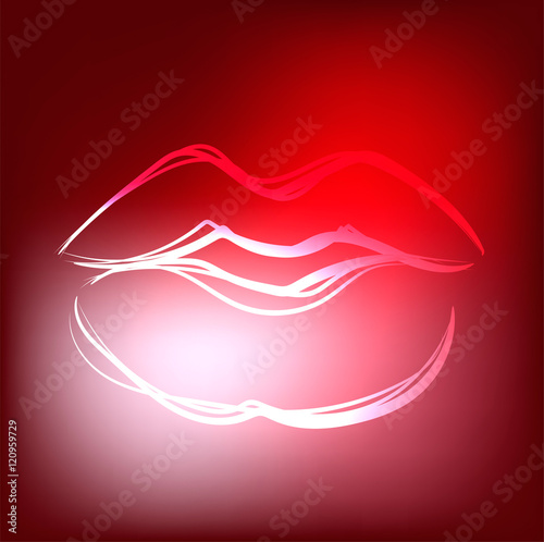 Beautiful hand drawn outline of sexy red lips, vector illustration