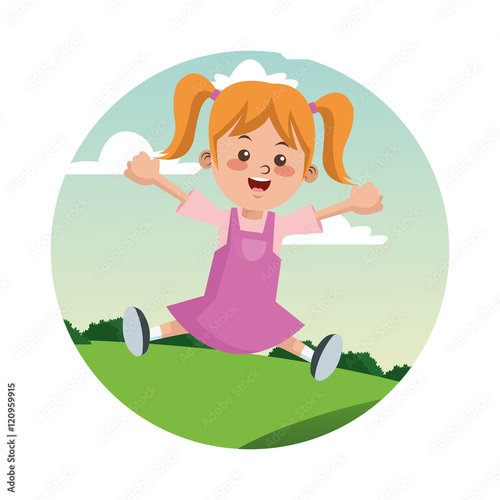 Cartoon and happy girl kid. Childhood student and happyness theme. Colorful and circle design. Vector illustration Cartoon and happy girl kid. Childhood student and happyness theme. Colorful and circle design. Vector illustration