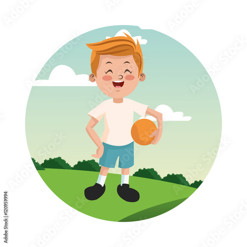 Cartoon and happy boy kid. Childhood student and happyness theme. Colorful and circle design. Vector illustration photo