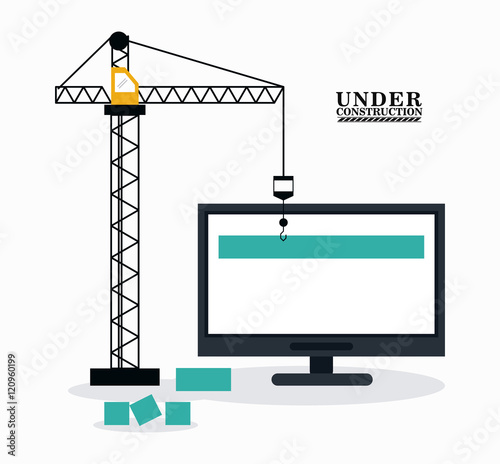 Crane and computer icon. Under construction and repair theme. Isolated design. Vector illustration