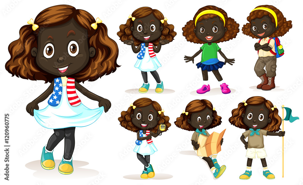 African American girl doing different activities African American girl doing different activities