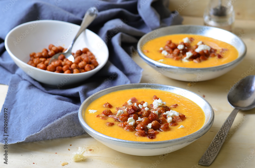 Pumpkin Soup with Chickpea, Bacon and Feta Pumpkin Soup with Chickpea, Bacon and Feta