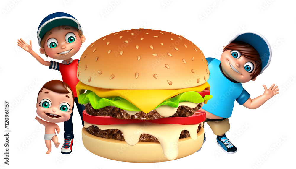 kid girl, kid boy and cute baby with Burger kid girl, kid boy and cute baby with Burger