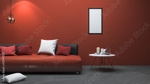 3d rendering red modern style living room with nice decor