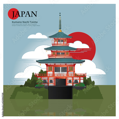 Kumano Nachi Taisha Japan Landmark and Travel Attractions Vector Illustration