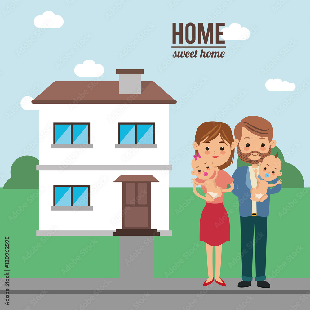 House couple of mother father and baby icon. Home family and real estate theme. Colorful design. Vector illustration House couple of mother father and baby icon. Home family and real estate theme. Colorful design. Vector illustration