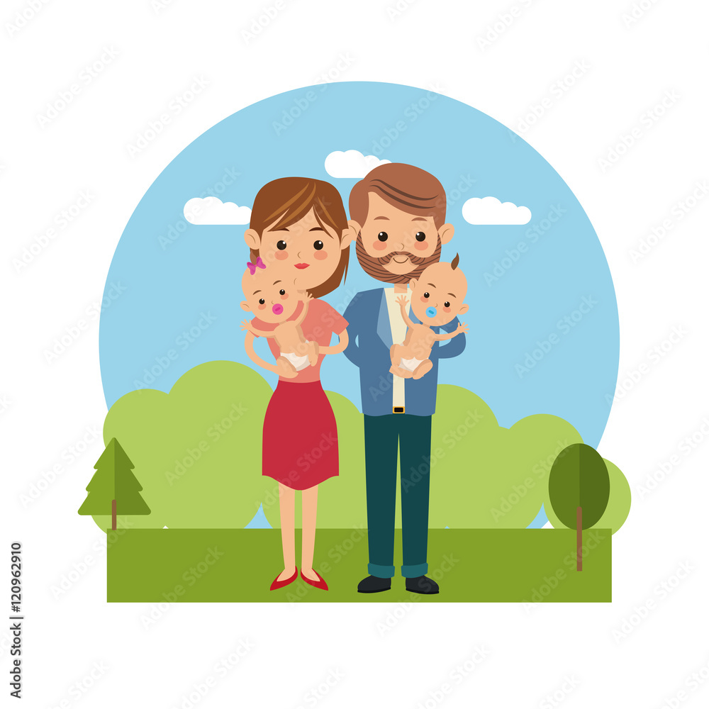 Couple of mother father woman man and baby icon. Family relationship avatar and generation theme. Colorful design. Vector illustration