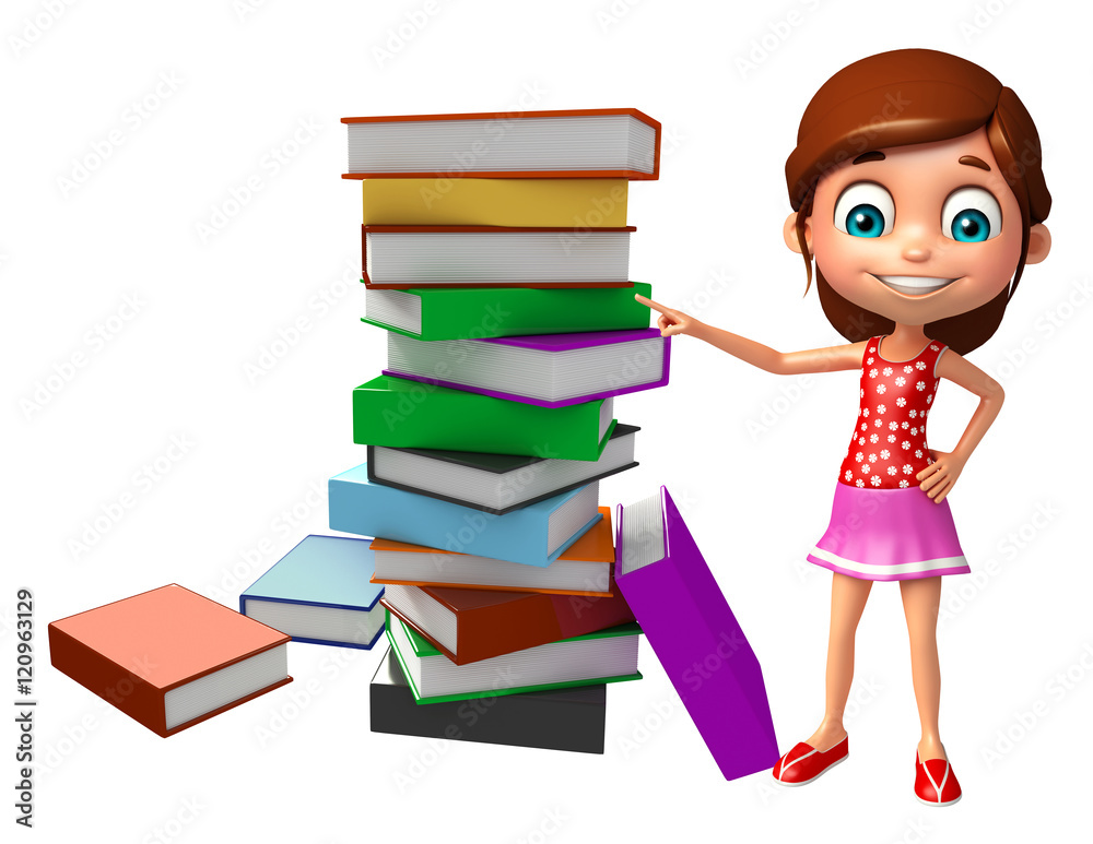 kid girl with Book stack kid girl with Book stack