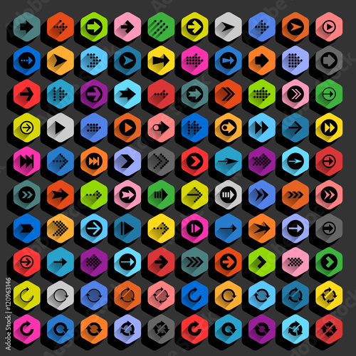 Flat arrow icon hexagon web button