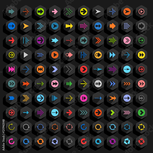 Flat arrow icon hexagon web button