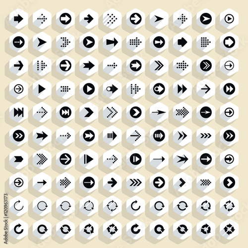 Flat arrow icon hexagon web button