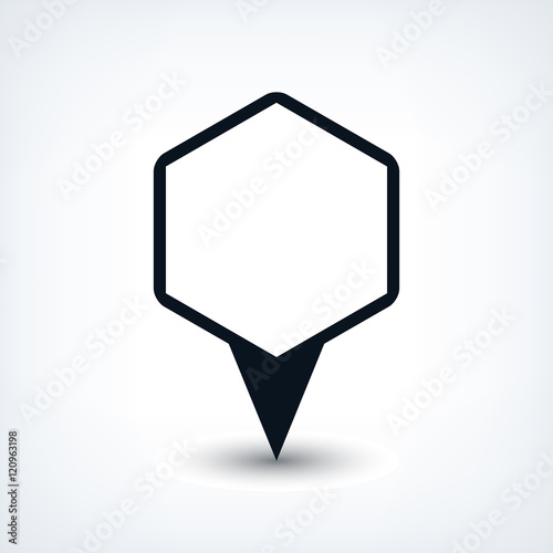 Black map pin flat location sign hexagon icon