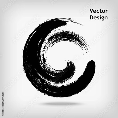 Artistic creative painted circle for logo, label, branding. Black enso zen round. Vector illustration.