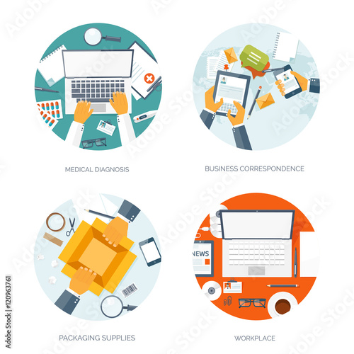 Vector illustration. Flat background. Social media, chatting. Global communication. Laptop, computer, loudspeaker. Emailing. Web chat, internet messages. Sms.