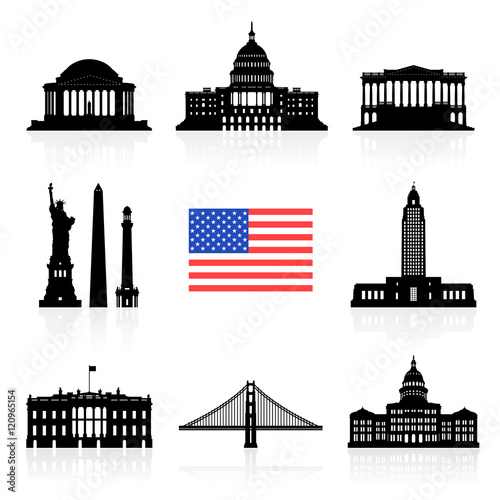 USA Travel Landmarks icon set.