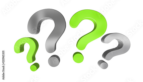 Green and grey question marks 3D rendering