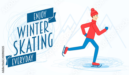 Flyer or poster template with an illustration of a man on ice skates
