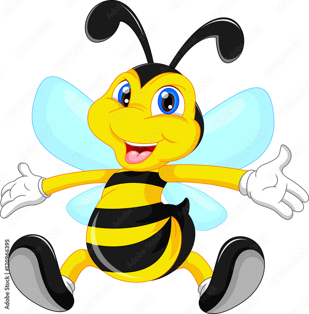 Cute Bee Cartoon Waving Stock Vector Adobe Stock