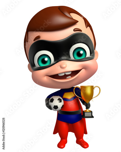 cute superbaby with Football and winning cup © visible3dscience