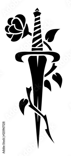 Dagger and Rose Tribal Tattoo