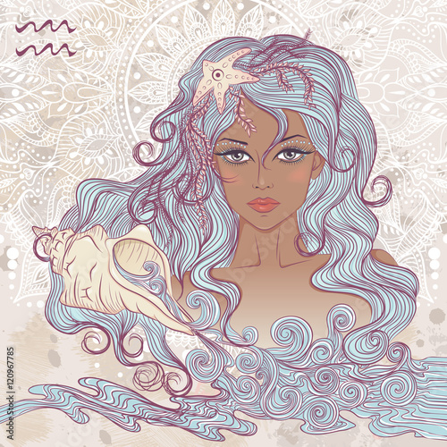 Astrological sign of Aquarius as a portrait of beautiful african american girl