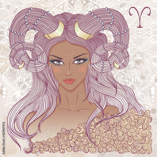 Astrological sign of Aries as a portrait of beautiful african american girl