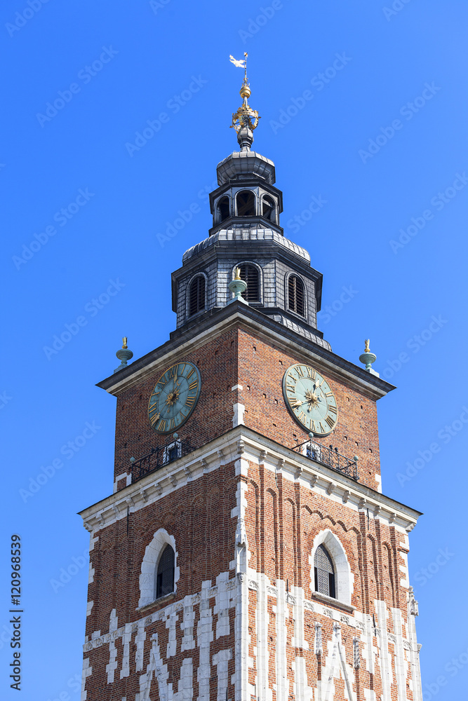  Town hall tower on main market square , Krakow, Poland