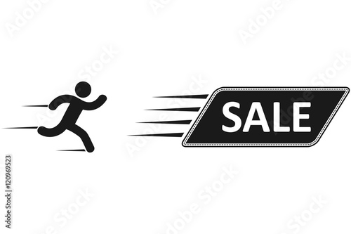 Figurine of a man running for the discount. Sale.