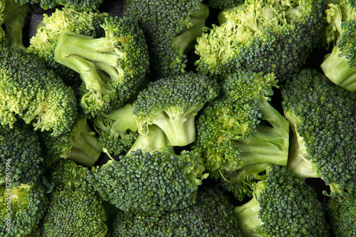 Fresh green broccoli on top view