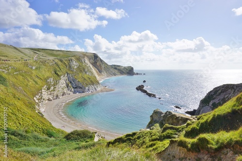 Stampa su tela Lulworth Cove on the English Jurassic Coast in Dorset, England