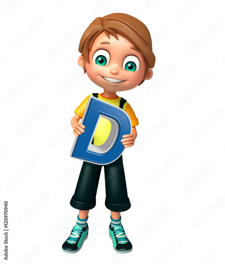 kid boy with  D alphabate